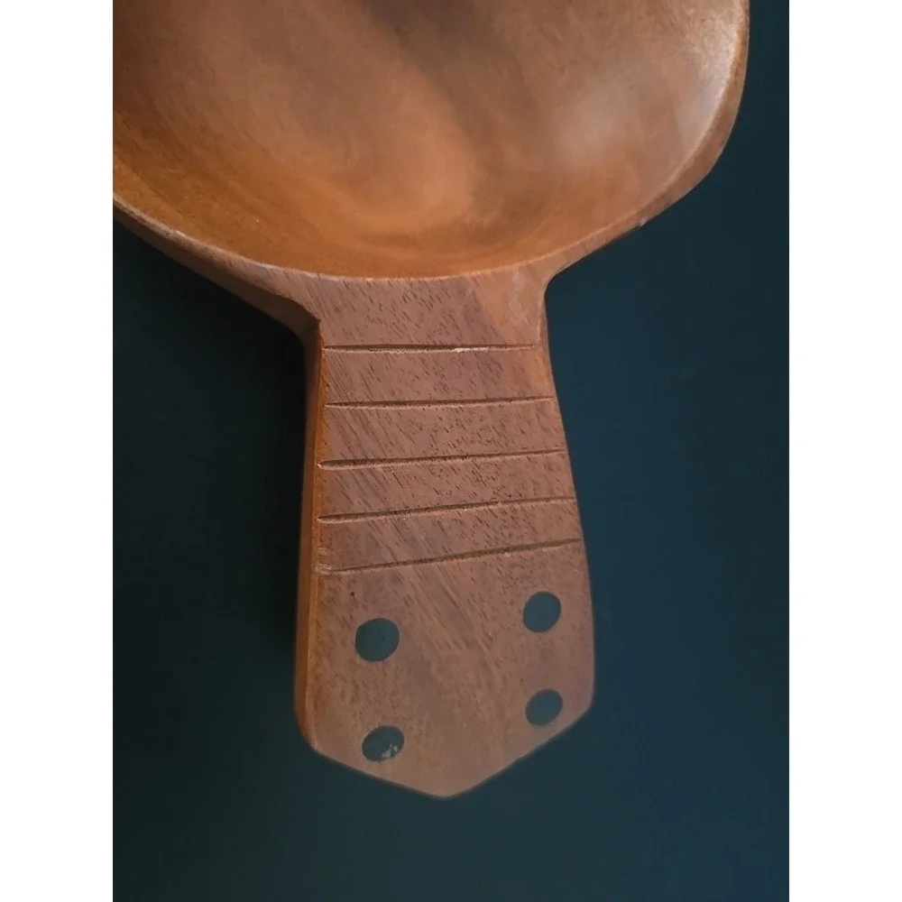 Vintage Kamani Wood Ukulele Guitar Shaped Trinket Dish Bowl 12.5